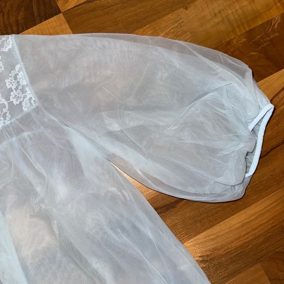 Vintage Shadowline Petite Nightgown & Slip Lace Trim Sheer Nylon Baby Blue bride - Picture 10 of 10